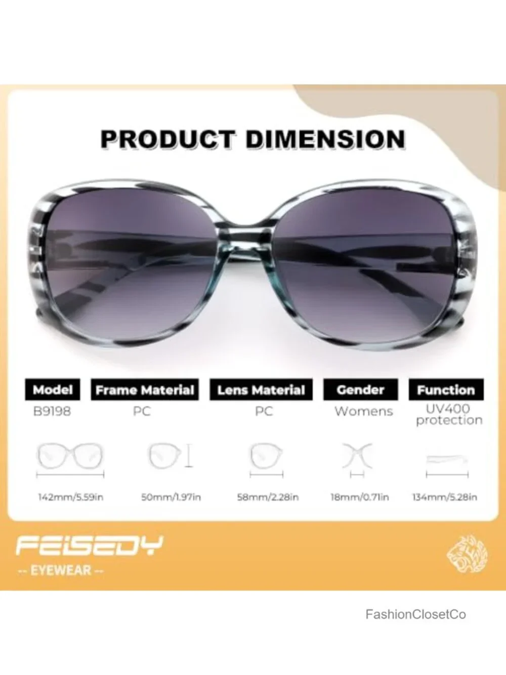 Vintage Oversized Square Sunglasses UV400 Protection Retro Lightweight
